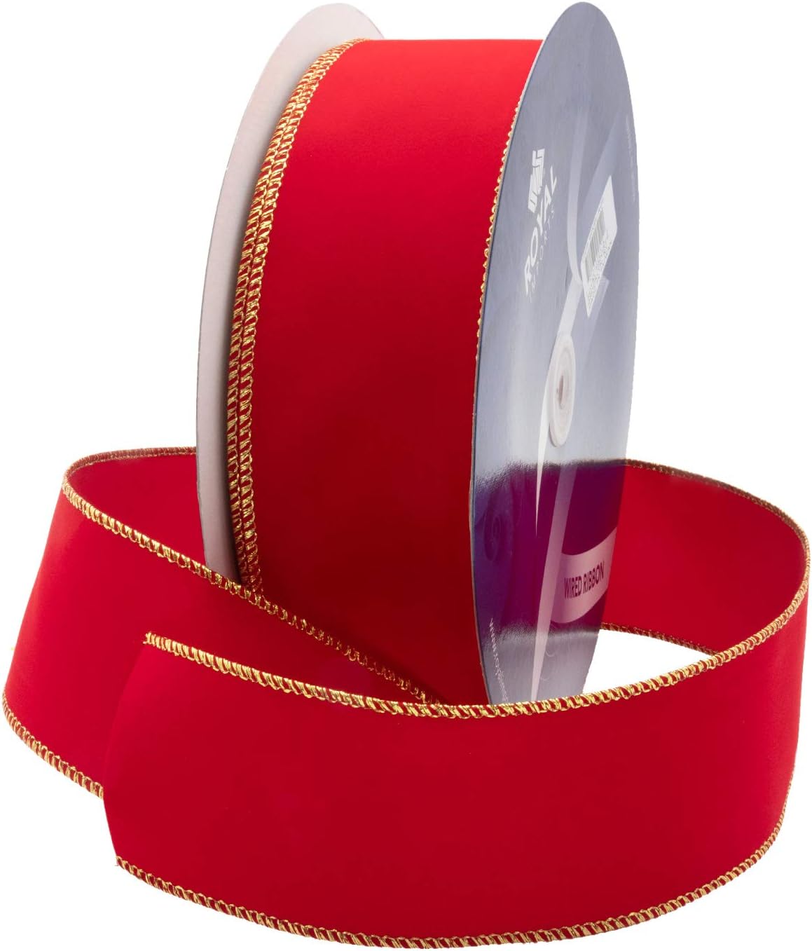 Royal Imports Wired Traditional Red Velvet Christmas Ribbon Waterproof with Gold Edge 2 1/2" (#40) 50 Yards Roll, for Floral & Craft Decoration (Pack of 2)