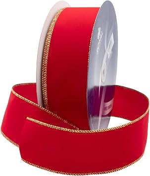 Royal Imports Wired Traditional Red Velvet Christmas Ribbon Waterproof with Gold Edge 2 1/2" #40 50 Yards Roll, for Floral & Craft Decoration