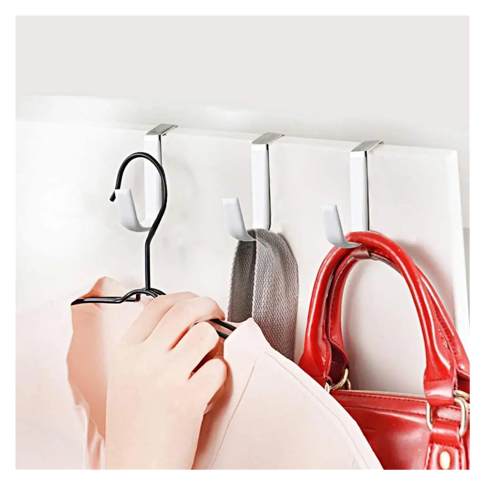 Ganchos para colgar en la puerta Ganchos for colgar ropa sobre la puerta, 6 unidades, superficie de goma suave que evita arañazos, gancho for puerta de baño, color negro