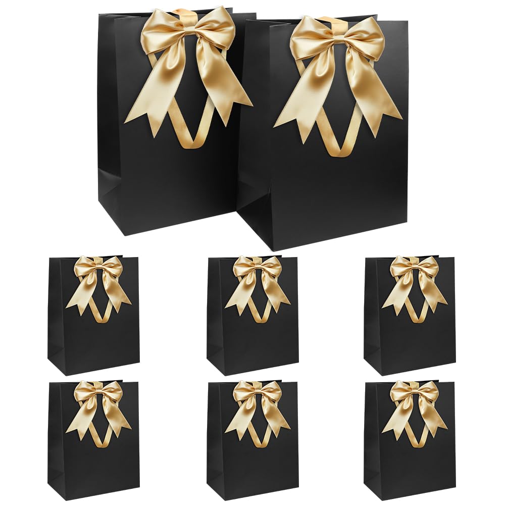 Gift Bags Set, Black Gift Bag with Ribbon Gift Bag with Handles 8pcs 21 x 31 x 12 cm Large Gift Bags for Christmas Birthday Wedding Anniversary