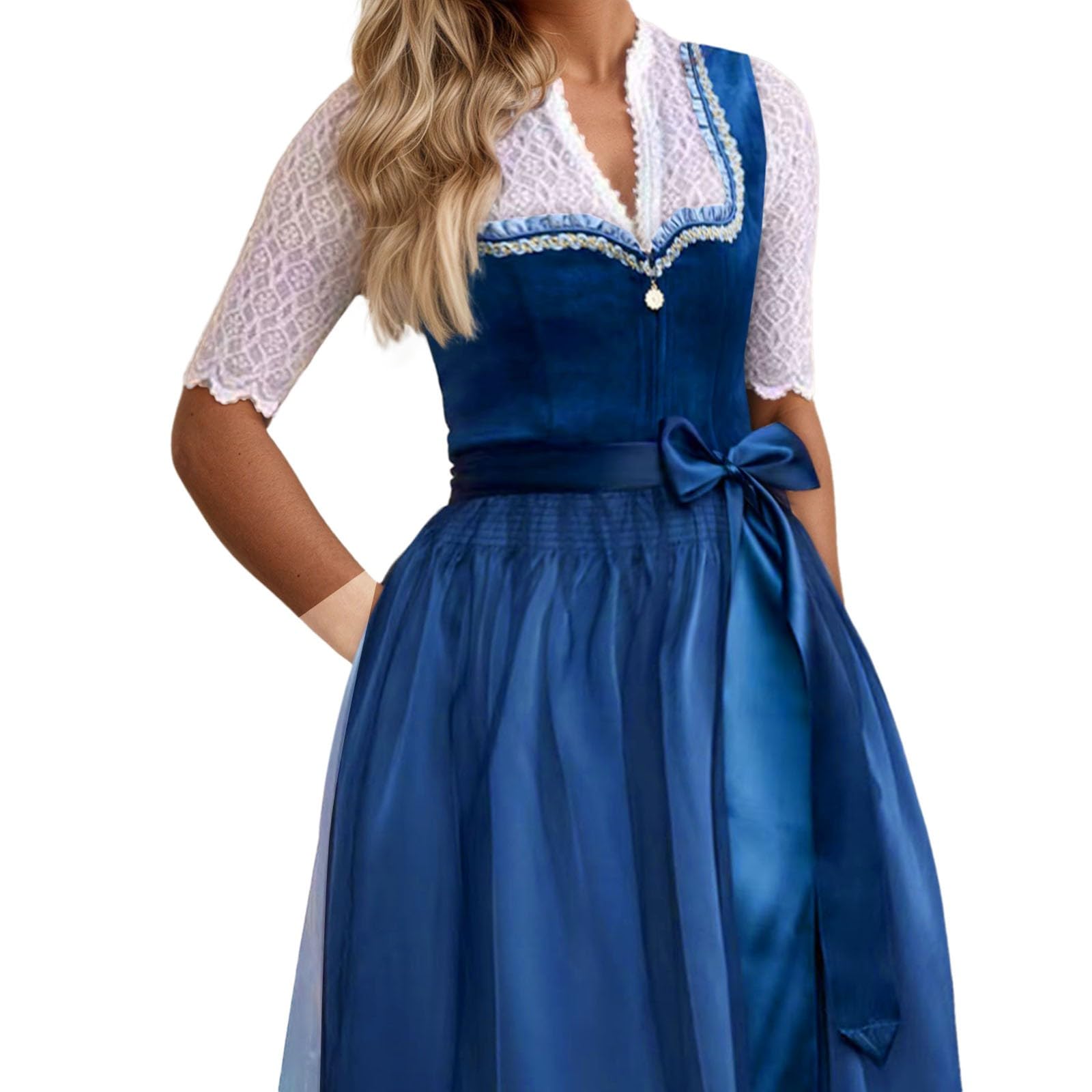 Dirndl Damen Dirndelkleider Oktoberfest Damen Outfit | Dirndl-Komplettsets Midi Dirndl Lang Grosse GröSsen Wiesn Outfit Trachtenkleid für Volksfest