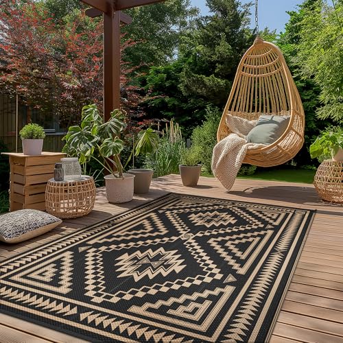 Image of GENIMO Outdoor Rug, Waterproof Plastic Rugs for Patio, 5'x8' Dark Brown