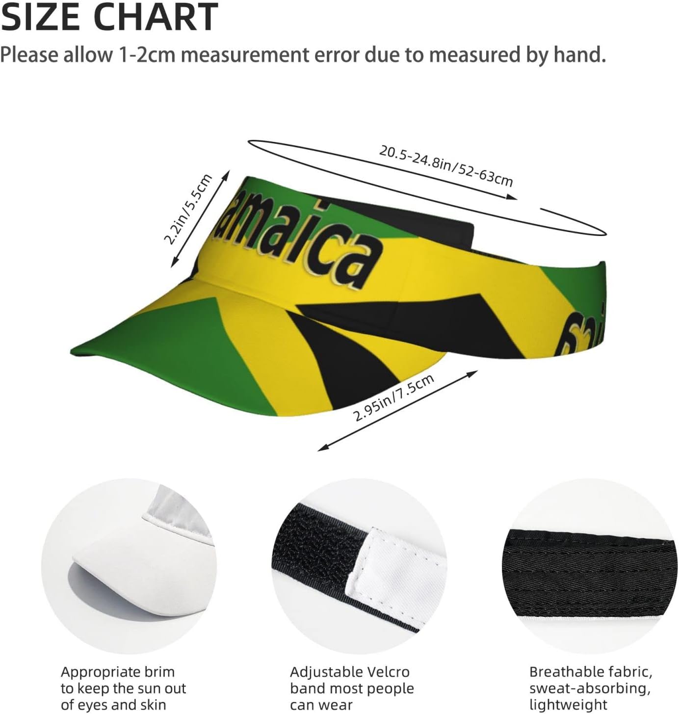 Vintage Jamaica Flag Jamaican Hats Sun Visor Sun Sports Adjustable Visor Hat for Men Women Black Gold Green - Image 4
