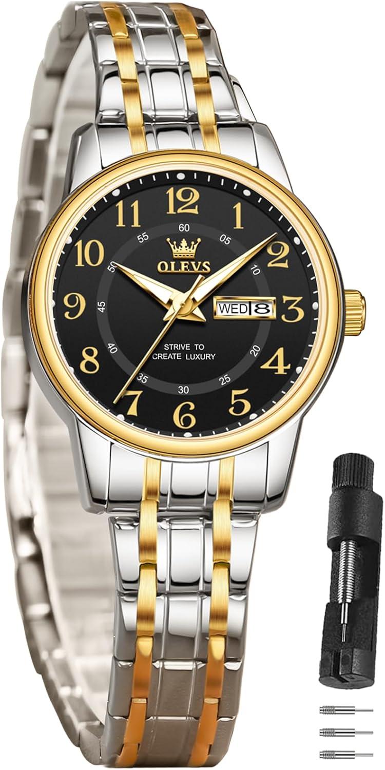 OLEVS Watch Women Two Tone Watches for Women with Date Dress Womens Watches for Small Wrists Luxury Easy Read Womens Watch Waterproof Blue/Black/Gold/Silver Dial Reloj para Mujer