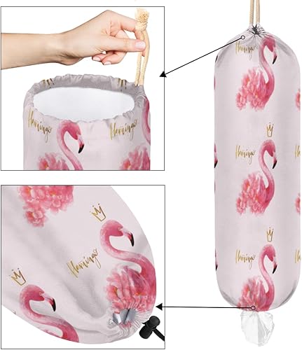 Miniatura 4 de Soporte de bolsa de plástico con corona de flamencos, soporte reutilizable para bolsa de comestibles, dispensador de bolsas de plástico colgantes