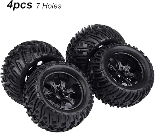 Miniatura 3 de Dilwe Neumáticos de automóvil a control remoto, 4 unidades de neumáticos de goma con patrón en forma de Y con cubos para camión RC escala 1/10 (7