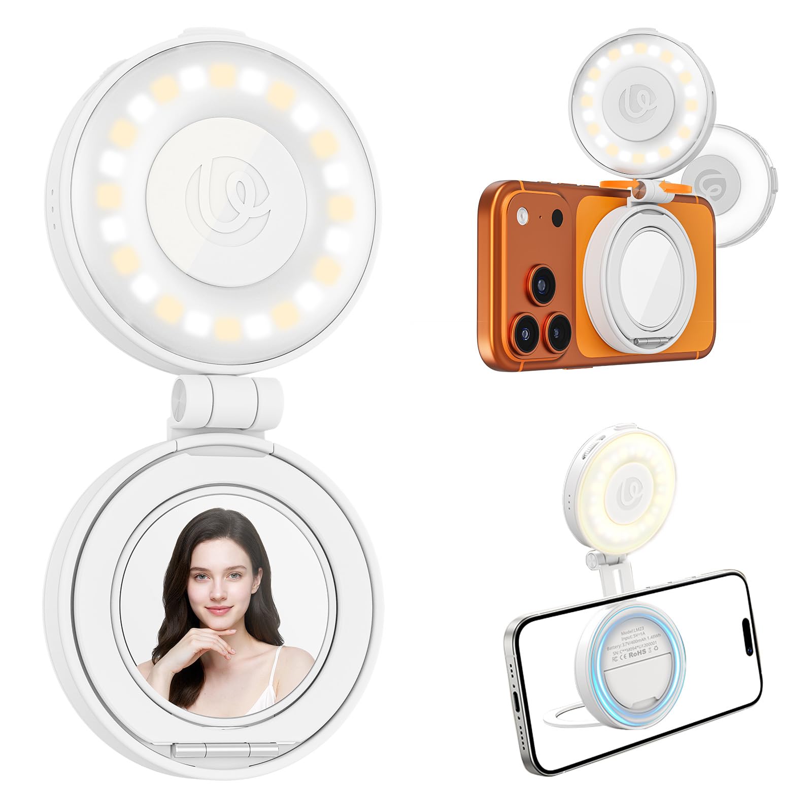 - Magnetic Selfie Light, Upgraded ULANZI LM23 360° Phone Ring Light for iPhone Magsafe with Mirror & Stand, LED Phone Fill Lights for Selfies/Video Calls/Conference/Vlogging/Makeup - White