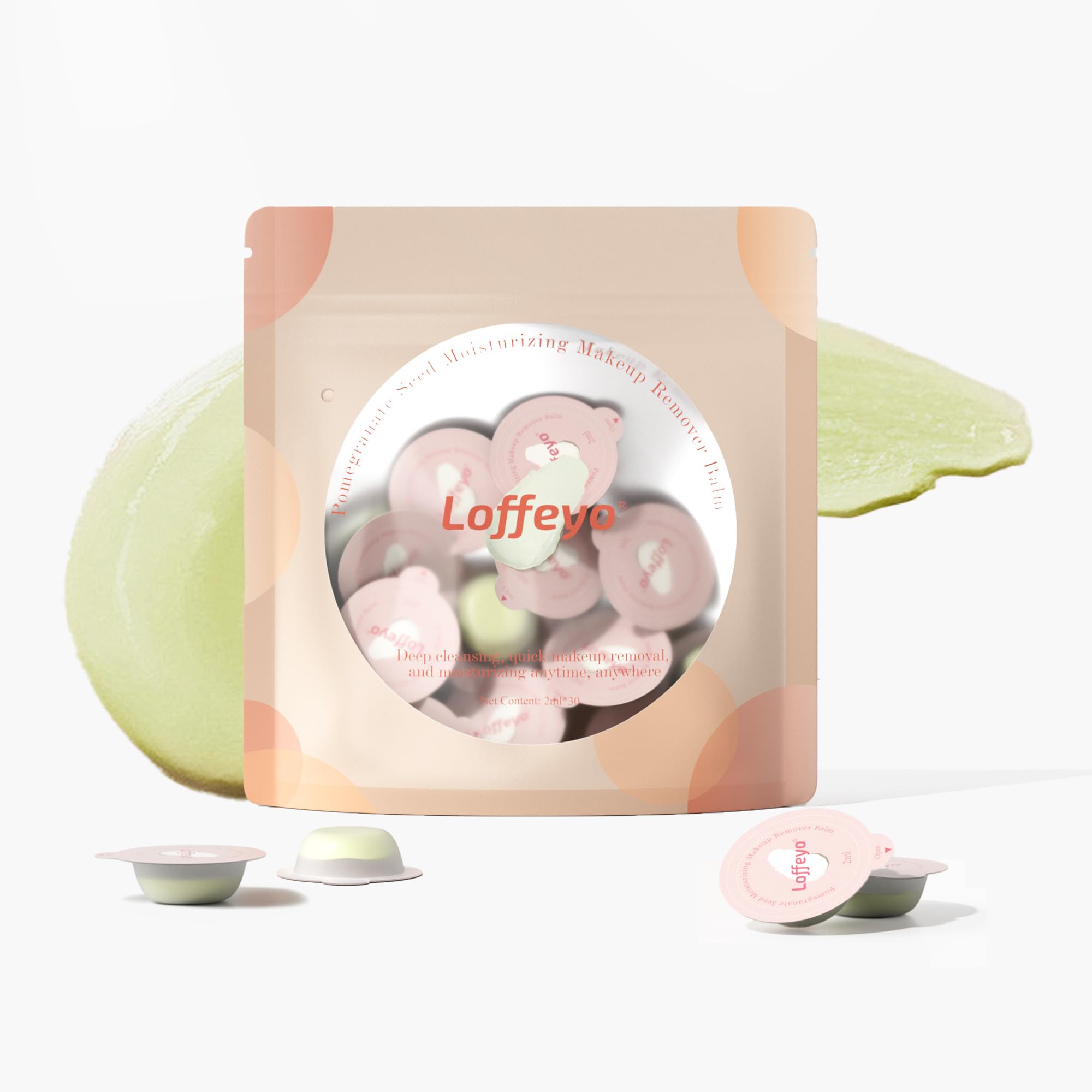 Loffeyo Mini Size Cleansing Balm – 30 Individually Wrapped Pods, Gentle & Hydrating with Pomegranate Extract, Leak-Proof & Travel-Friendly, For All Skin Types, Perfect for Gym, Office, and On-the-Go