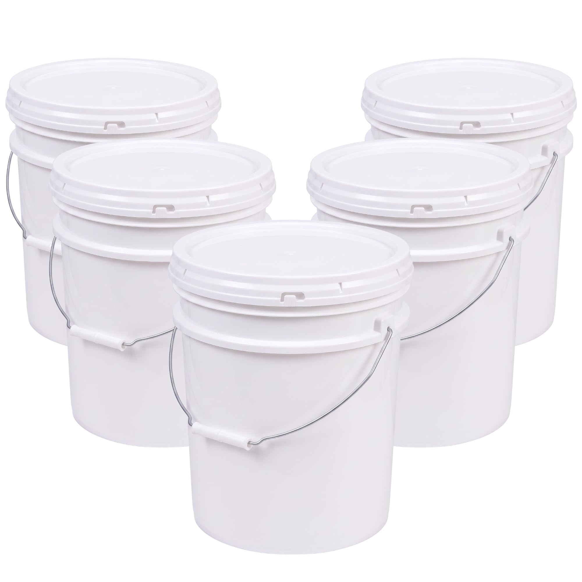 ePackageSupply 5 Gallon Bucket - Food Grade w/Lid BPA-Free,5 Pack - White
