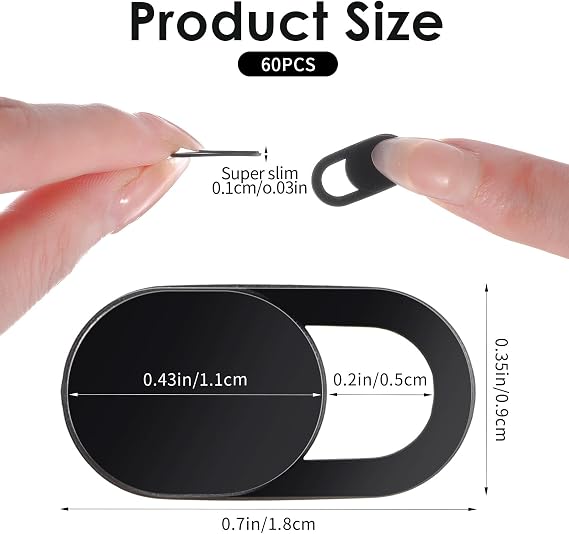 60 Pcs Cell Phone Camera Cover,Ultra Thin Front Camera Cover for Phone, Strong Adhensive Webcam Covers Slide Slide, Phones Cameras Covers, Black ABS Material, Protect Privacy & Security