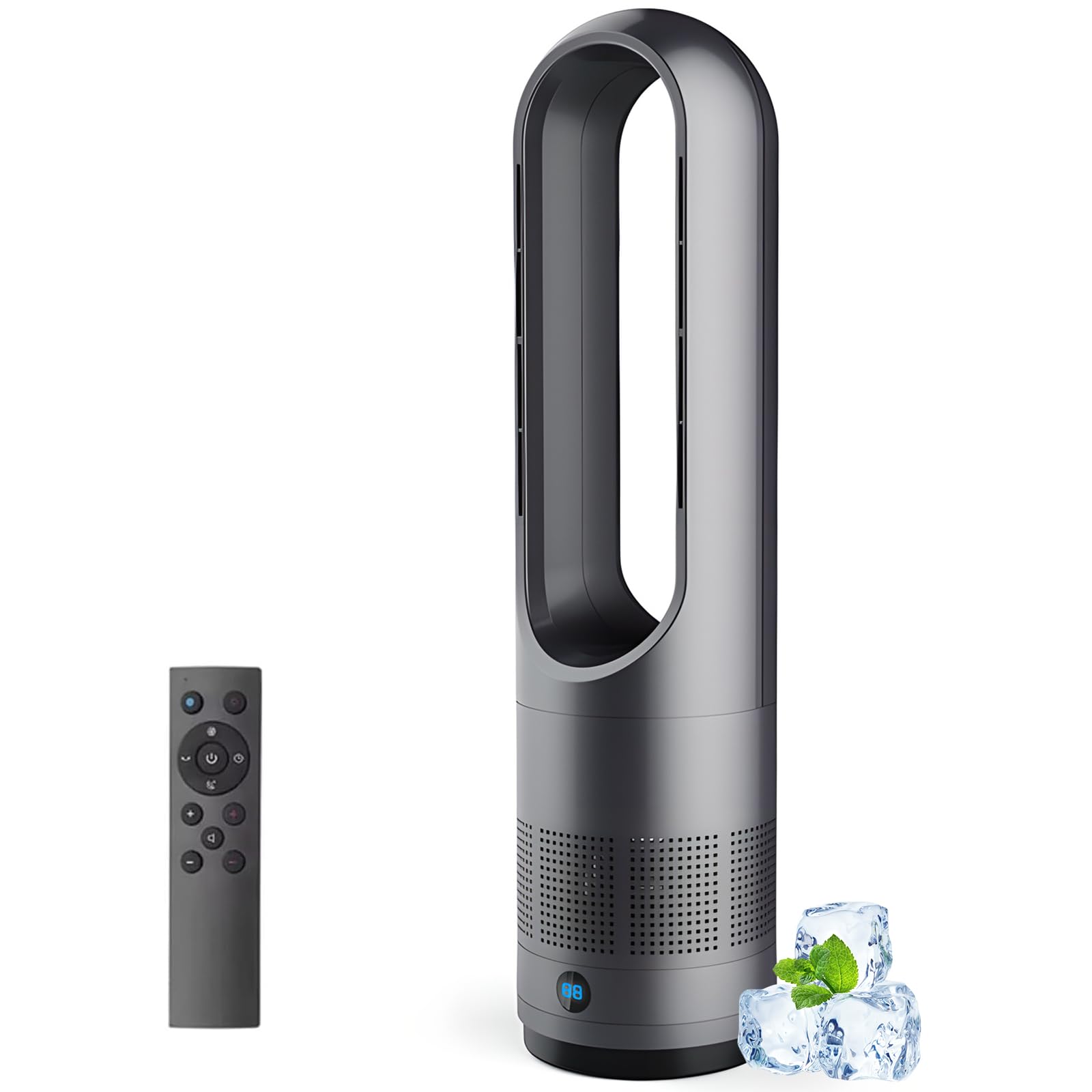 Termoventilatore Senza Pale Torre Calda Fredda Telecomando 8velocità Timer Ore oscillante 18" 80°Display LED purificatore d'Aria Portatile ventilatori circolari