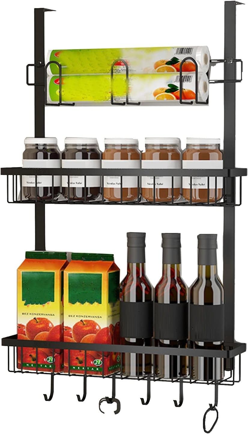 MYUYEE 3-Tier Over The Door Spice Rackrefrigerator Spice Rack Organiser Wall Mountedwith Hooks Fridge Storage Rack Kitchen Pantry Shelf Nail Free For Spices Condiments Jars