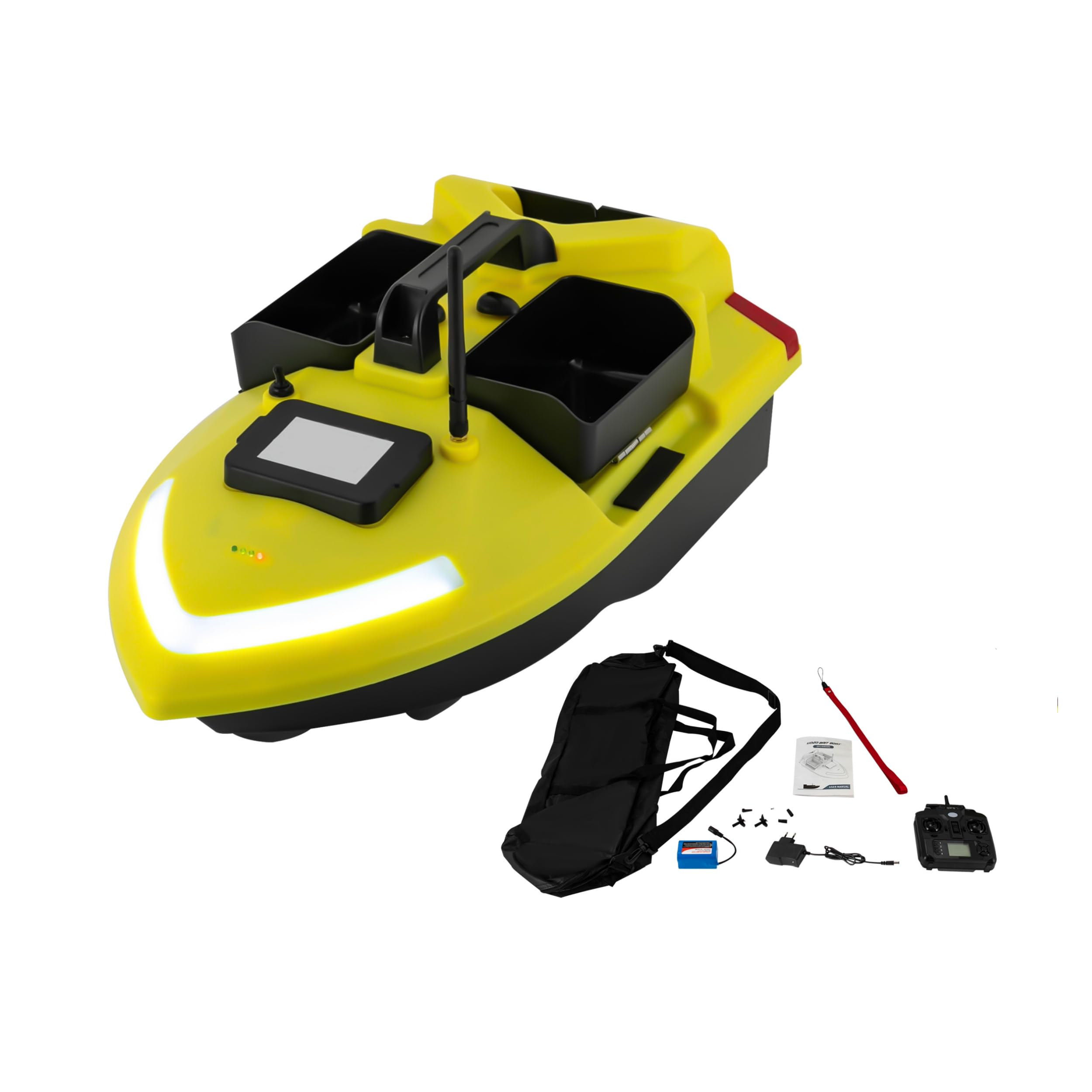 Madelynn 500m Barco Cebador Carpfishing con GPS y 40 Puntos de Posicionamiento 12000mAh Barco de Cebo 2,4 GHz con Foco Hélice de Repuesto y Mando a Distancia