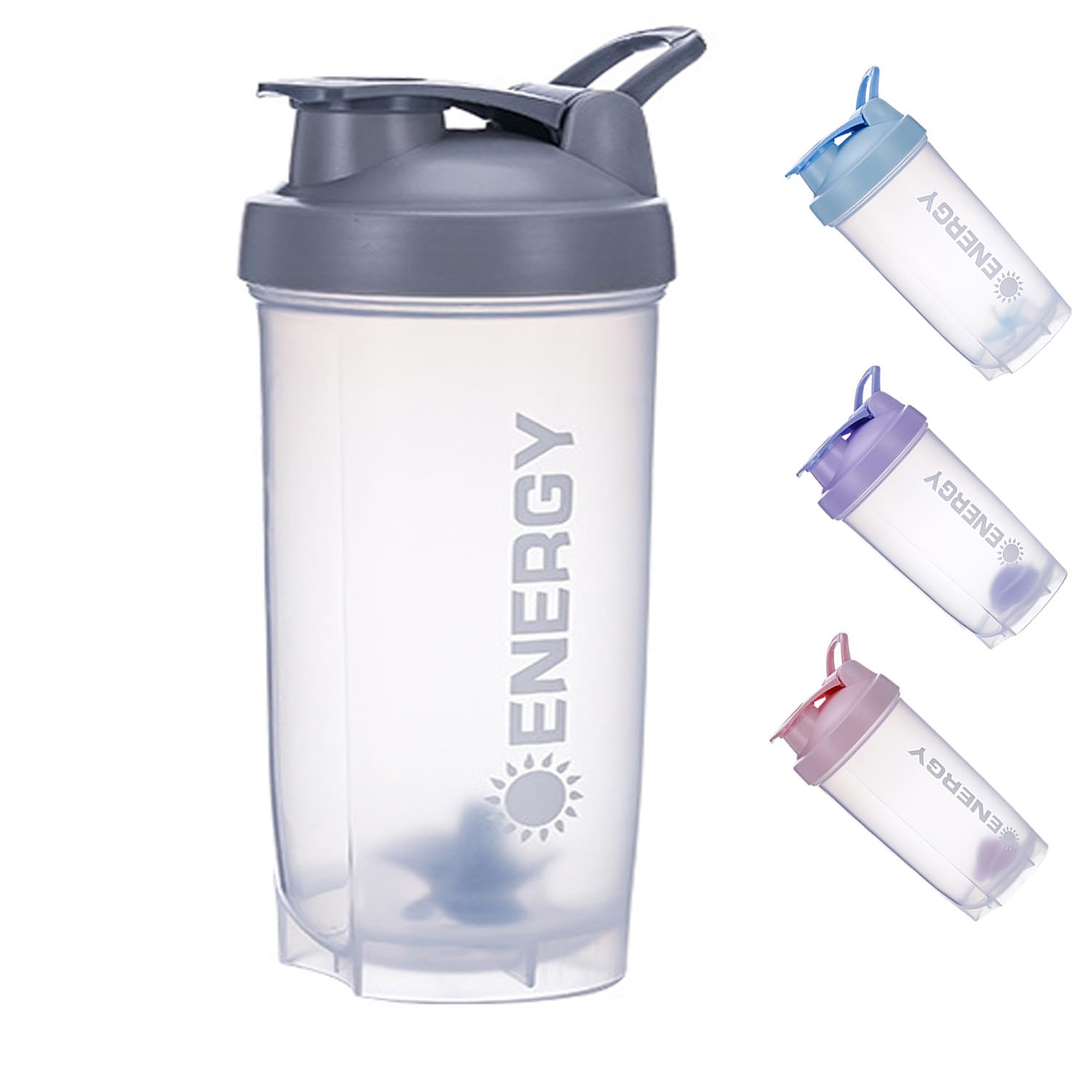 Pubiao Grey Protein Shaker Cup Sports Supplements Shakers With Mixer Ball Fitness Milkshake Portable Workout Water Cup 500 Ml,
