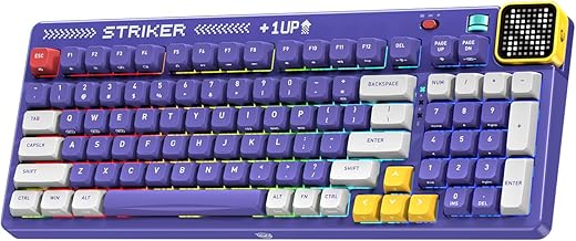 Striker Retro Mechanical Gaming Keyboard, Bluetooth/2.4G/USBC Hot Swappable Gaming Keyboard with 97 Keys, Gasket Structure RGB Backlit Mechanical Keyboard with Display Screen supports Win/Mac/iOS