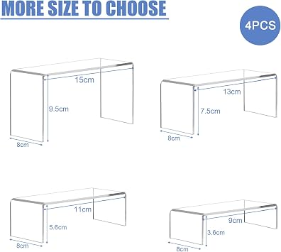 Acrylic Display Risers, 4 PCS Acrylic Risers Acrylic Lifts Display | for Figures Clear Rectangular Tiered Display Stand Jewelry Display Riser Shelf Showcase Fixture