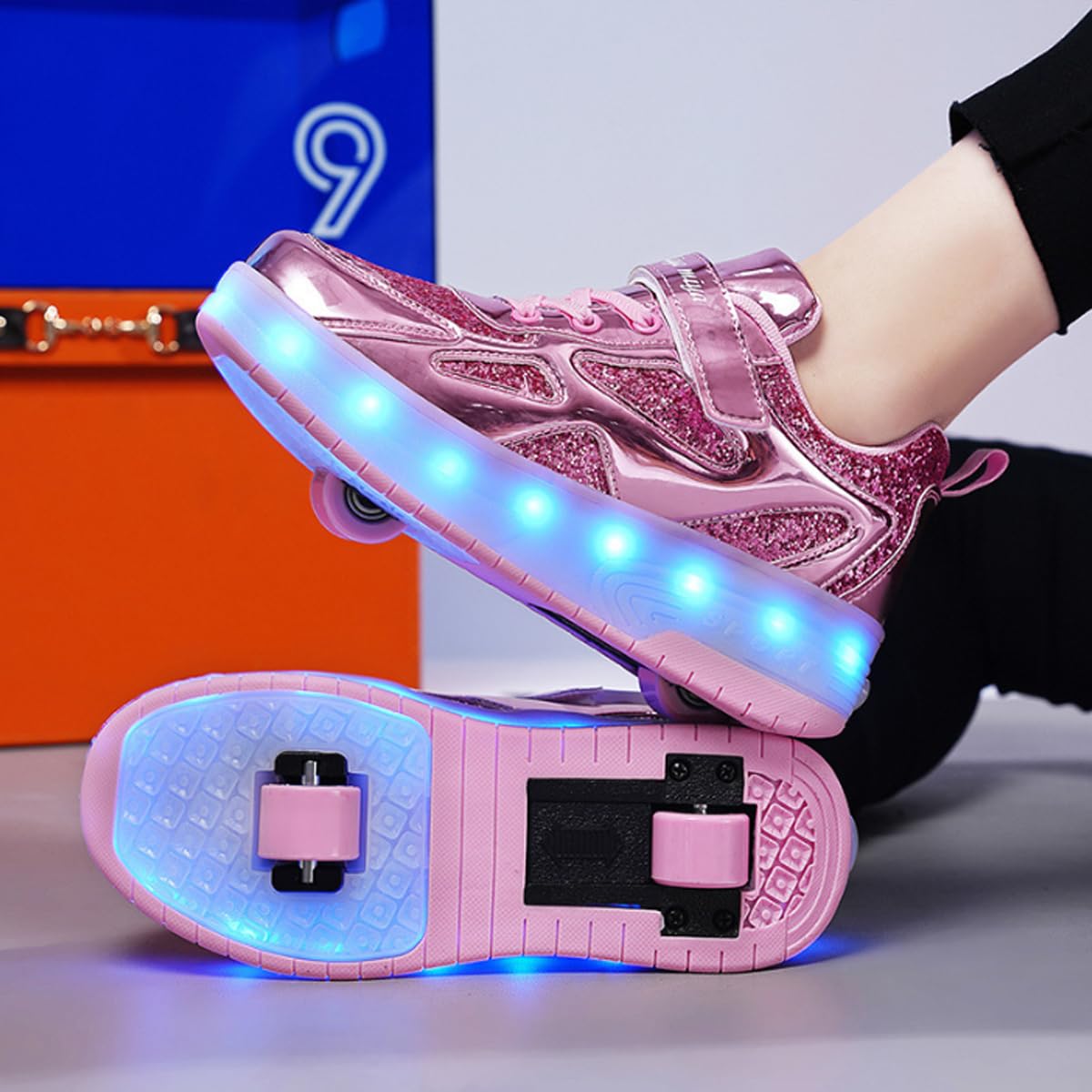 Hixingo Zapatillas con Ruedas Niña Niño, Zapatos con Dos Ruedas 2 en 1 Zapatillas Patines Zapatillas Ruedas con Luz LED, Colorido Zapatos Patines Calzado de Skateboarding