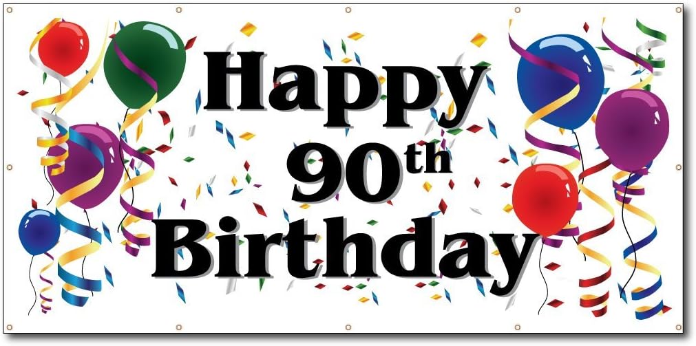 VictoryStore Happy 90th Birthday Banner 4 foot by 8 foot, Waterproof Vinyl Banner