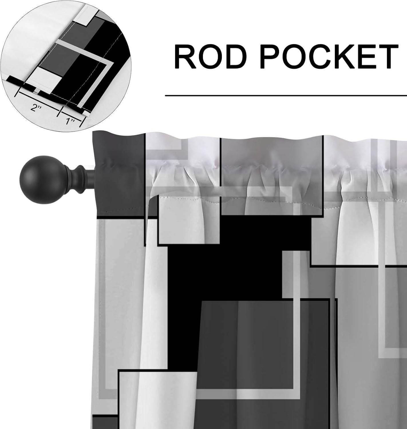 Dark Grey Kitchen Curtain Valance and Tiers, 3Pcs Geometric Art Valance Set Black Gray Rod Pocket Curtain for Kitchen Window Modern Unique Patterns