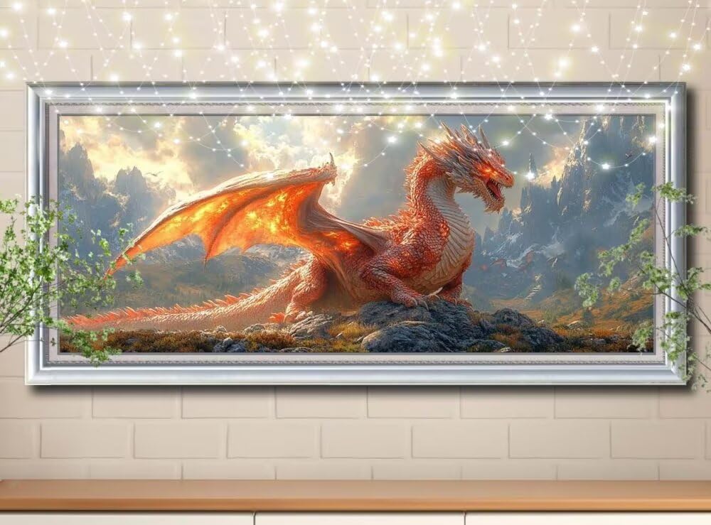 Malarstwo diamentowe 5D dla dzieci, mały, czerwony smok, krajobraz, obraz diamentowy 60 x 150 cm, tworzenie mozaiki według liczb, zestaw do malowania krzyżykowego, dla dorosłych, do dekoracji domu 8E