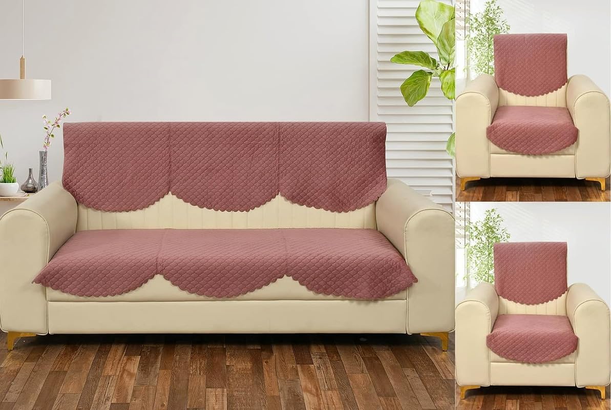 Femfairy Solid Color Premium Quilted Sofa Cover Set for 5 Seater Sofa