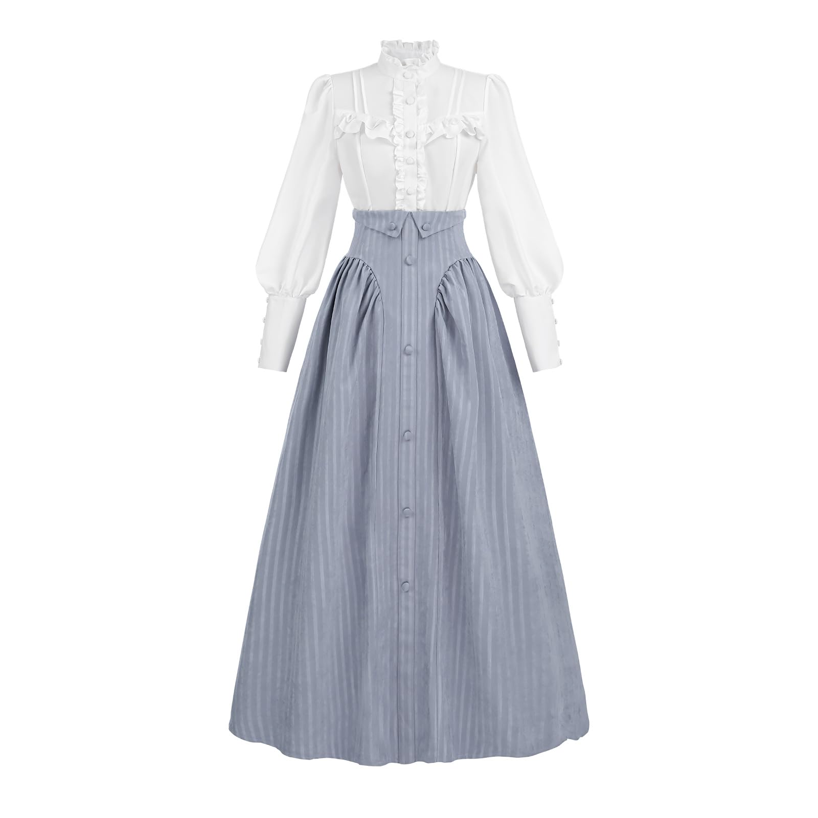 CR ROLECOS Victorian Dress for Women Edwardian Renaissance Costume Medieval Vintage 1800s Dresses, Grayish Blue L - Image 3