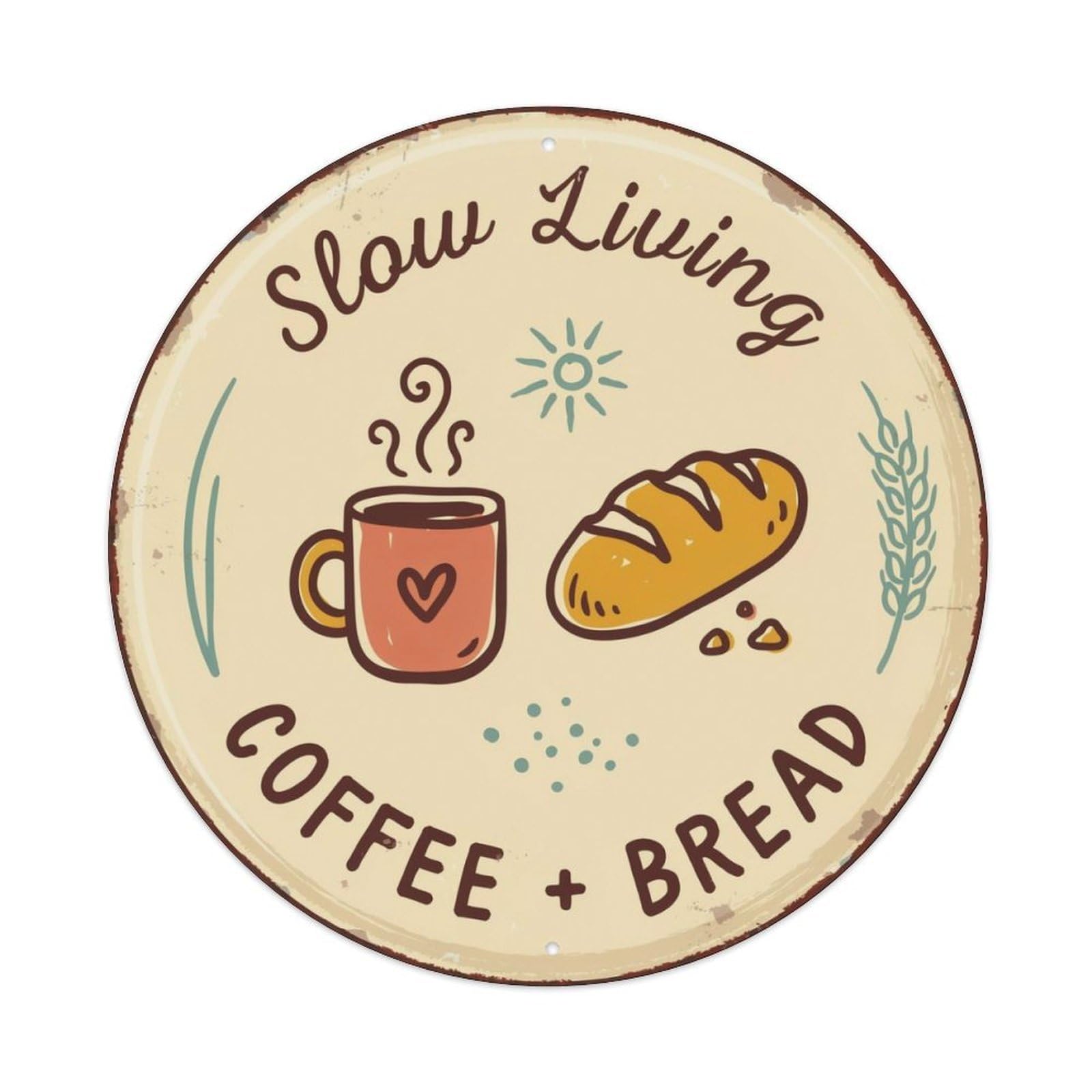 Slow Living Hand Drawn Metal Tin Sign Plaque