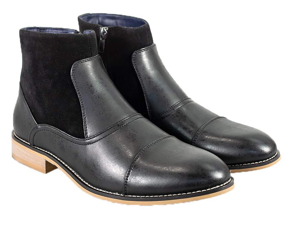 CavaniMen's Halifax Classic Shoes PU Leather Suede Side Zip Ankle Chelsea Boots, Black, 10 UK