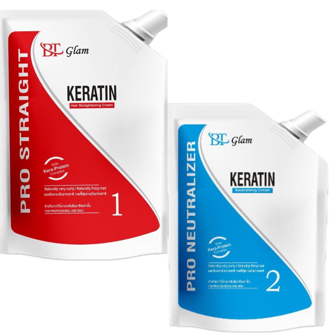 BT Glam Keratin Hair Straightening Set (Pro Straightening + Pro Neutralizing Cream) 500g Each