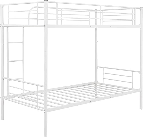 Miniatura 5 de JULYFOX Litera de acero individual sobre individual, marco de cama de metal moderno de 600 libras, resistente con rieles de protección laterales de