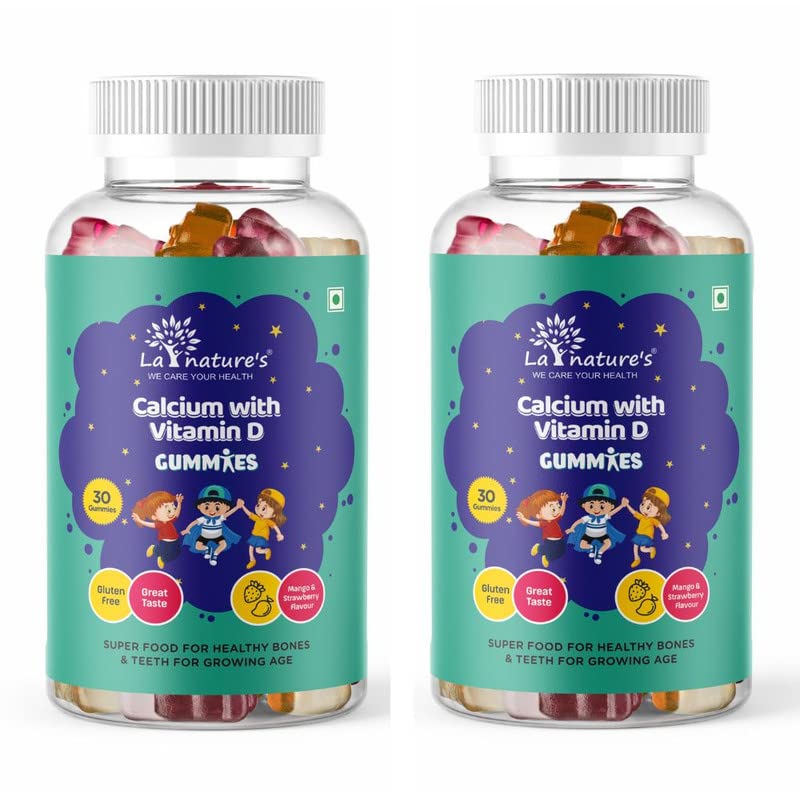 La Natures Calcium with Vitamin D Gummy for Kids Vegetarian Friendly, Gluten Free for Healthy Teeth & Bones | Pack of 2-60 Chewable Gummies (Mango & Strawberry Flavor) (B0BY9485HV) Amazon Price History, Amazon Price Tracker