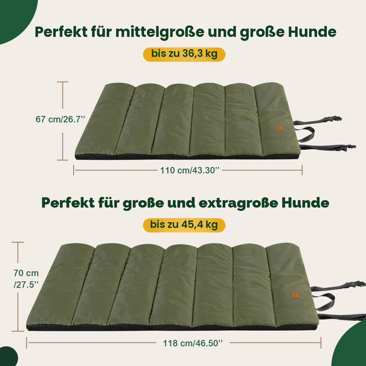 Gimars Verbesserte Outdoor Hundebett mit wasserdichter Folie, leicht aufrollbar mit Schnalle, großes Reisehundebett für mittelgroße & große Hunde, tragbar, faltbar, waschbar