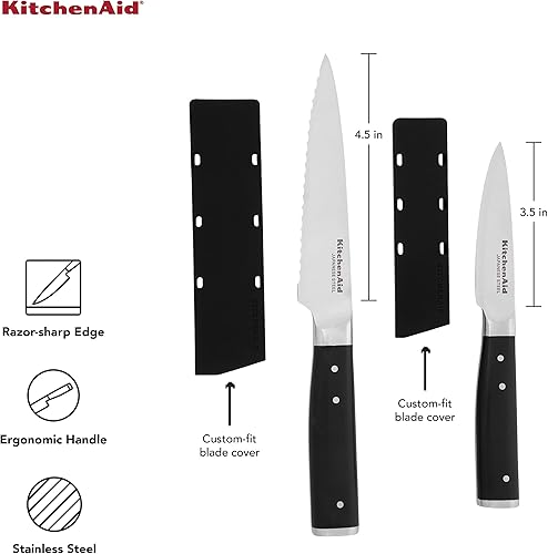 Miniatura 5 de KitchenAid Gourmet - Juego de cuchillos de triple remache forjados de 2 piezas, cuchillos utilitarios de borde fino de 4.5 pulgadas y cuchillos de