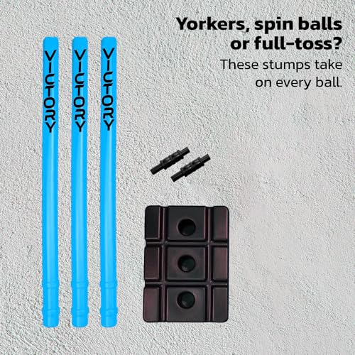 Image of Victory Cricket Stumps with Stand Cricket Kit Plastic Wickets for Cricket Standard Size Wickets for Cricket Ground, Match, Tournament Stump with Stand & Bails (Blue)