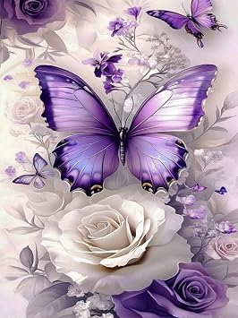 DIYCYCY Butterfly Flowers Diamond Painting Kits for Adults,Full Drill Diamond Art Kits for Beginners,Round 5D DIY Diamond Dots Paintings,Diamonds Pictures Gem Art and Crafts Home Wall Decor 12x16 in