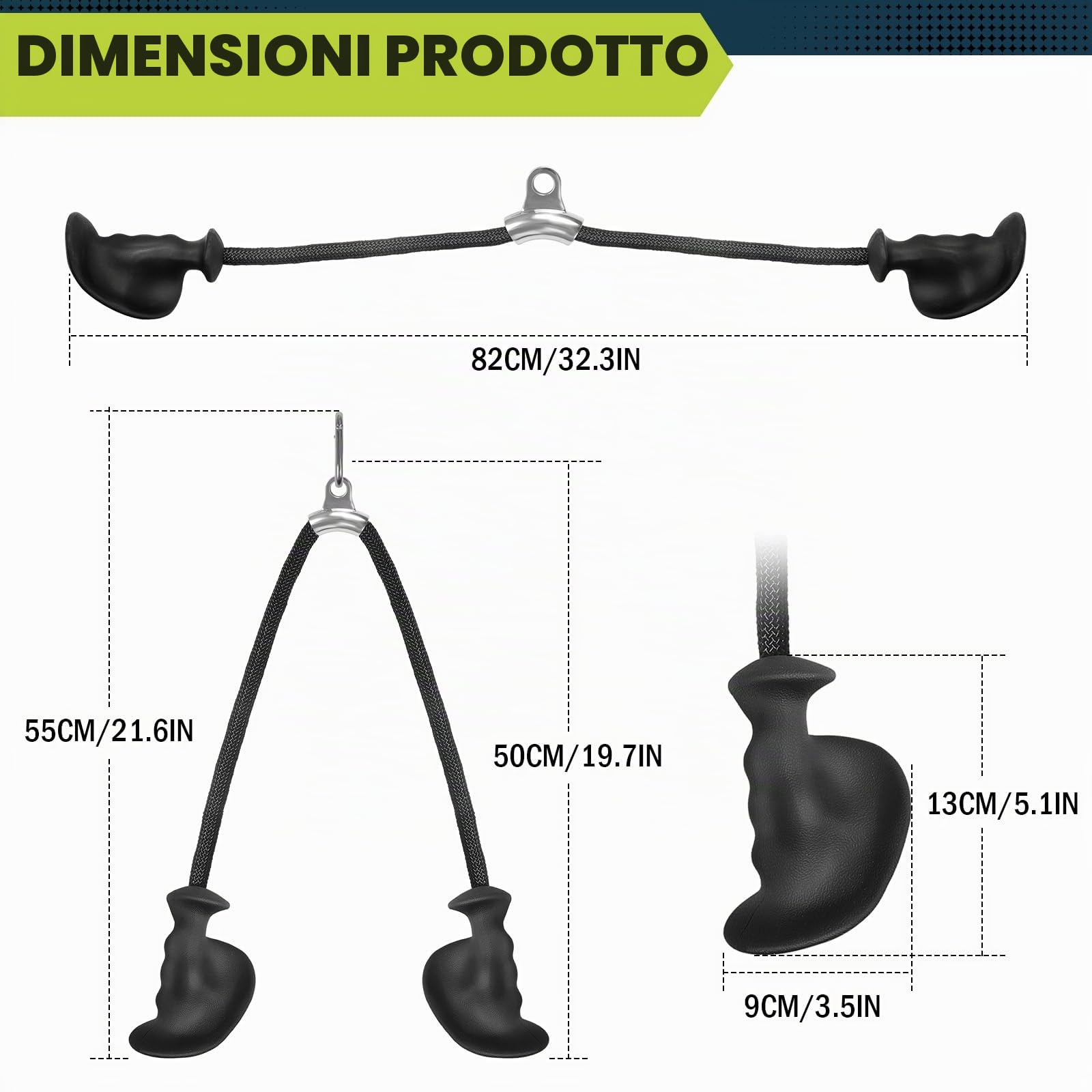 DASKING Corda Tricipiti per Cavi, Attrezzo Palestra Morbido per Lat Machine e Curl Bicipiti - Impugnatura Ergonomica Antiscivolo per Allenamento Sicuro - Accessorio Fitness per Home Gym e Bodybuilding