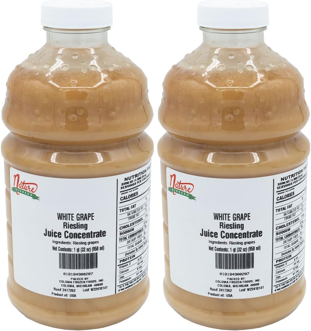 Nature Blessed 100% Riesling White Grape Fruit Juice Concentrate - 2 Quarts (2/32 fl oz bottles), Applications: Home Wine Making, Distilling, Hard Cider, Smoothies, Jelly Production