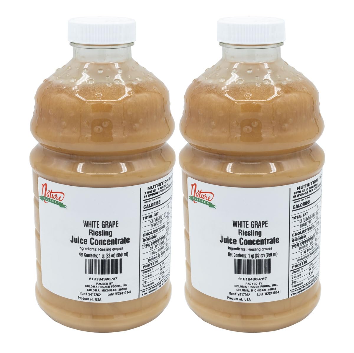 Nature Blessed 100% Riesling White Grape Fruit Juice Concentrate - 2 Quarts (2/32 fl oz bottles), Applications: Home Wine Making, Distilling, Hard Cider, Smoothies, Jelly Production