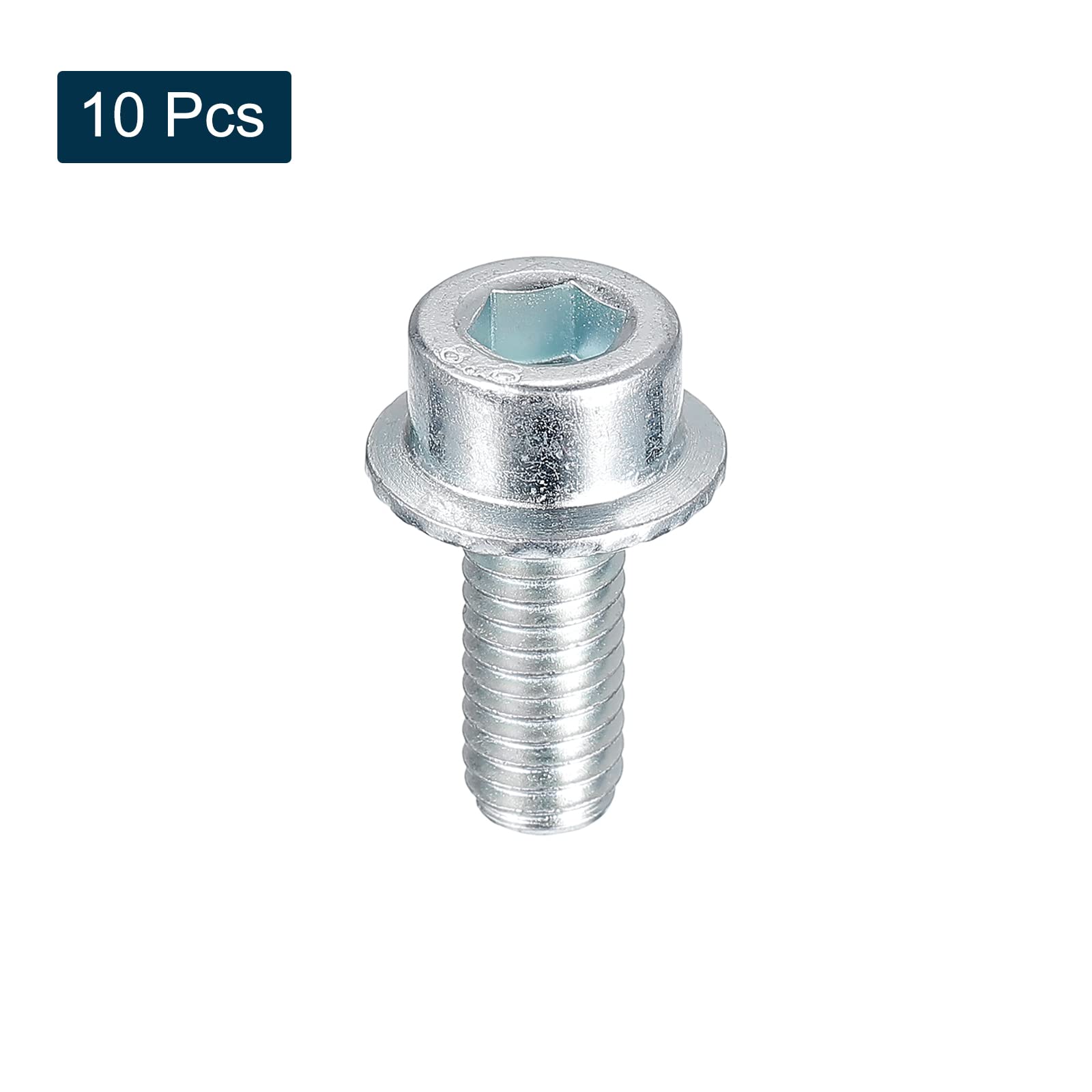sourcing map Viti a testa cilindrica flangiata M6 x 14 mm, 10 viti a testa esagonale in acciaio al carbonio di grado 8,8, viti a flangia seghettata