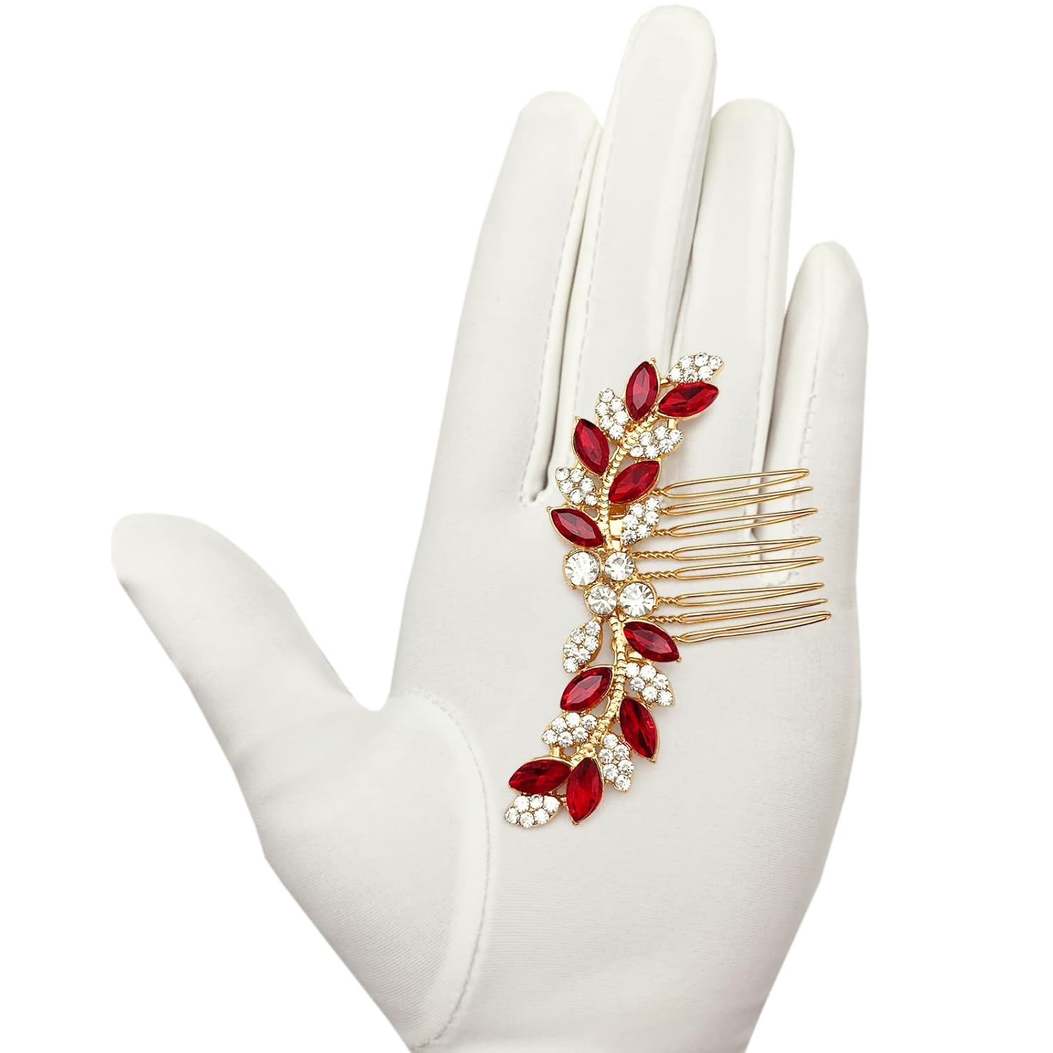 Bridal Crystal Hair Comb Small Wedding Alloy Rhinestone Party Prom Hair Piece Accessories Elegant for Women Girls (Red + Gold) - Image 7