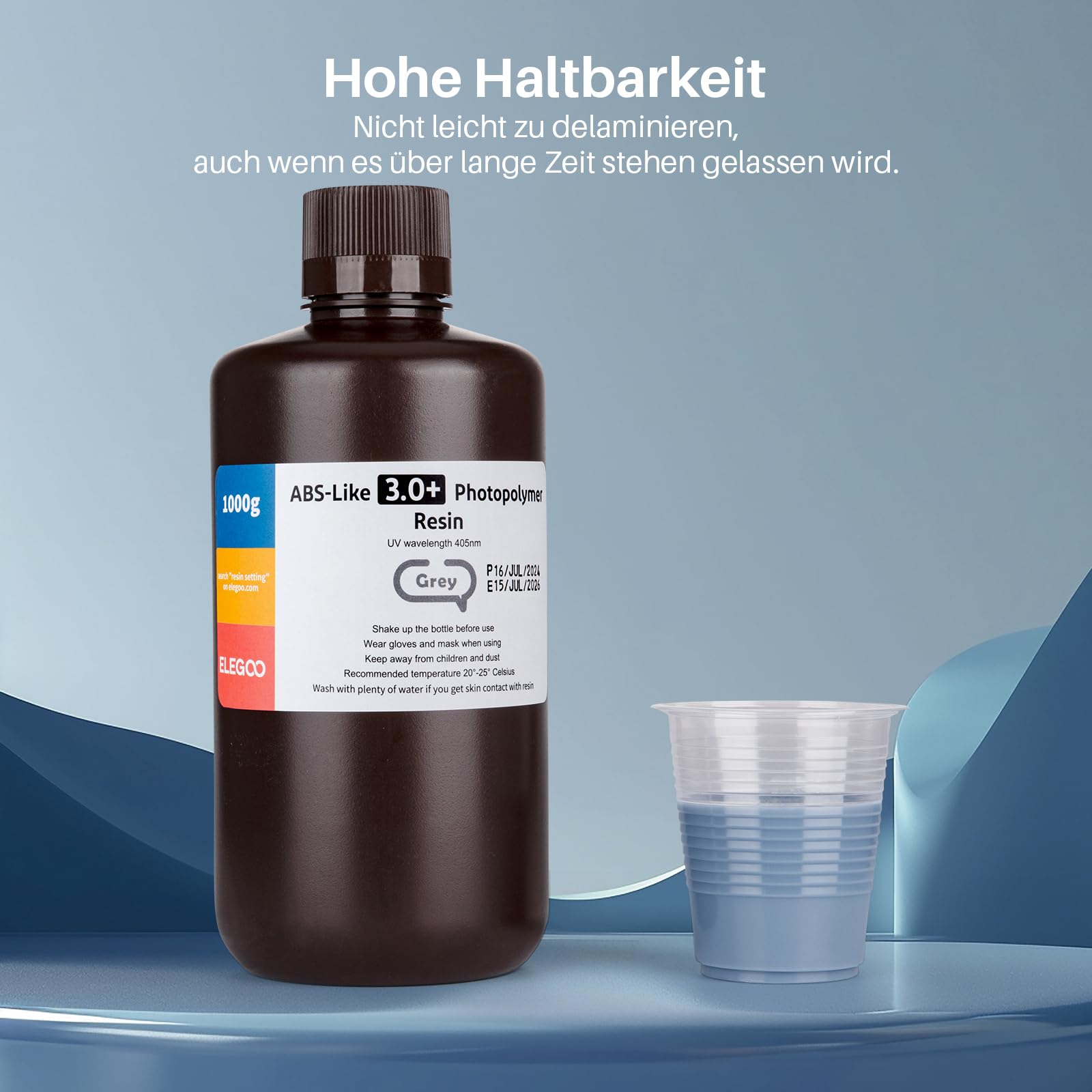 ELEGOO ABS-Like 3.0 Plus 3D Drucker Resin Grau 1000g, Hohe Hitzebeständigkeit 3D-Drucker Harz, Niedrigere Viskosität und Schrumpfung, 405nm LCD-UV-Aushärtung für MSLA/LCD/DLP 3D-Drucker