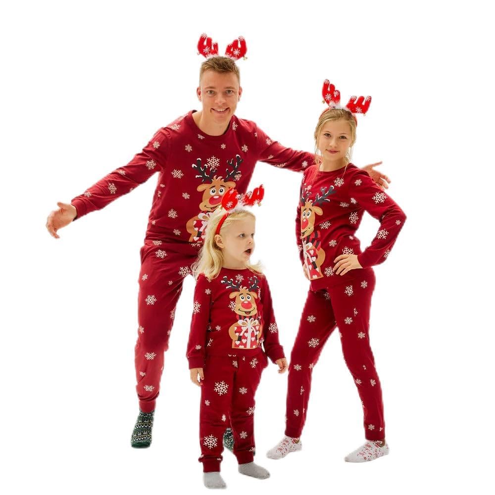 Pijama de Navidad para Familia Rojo Reno Rodolfo Algodón Orgánico