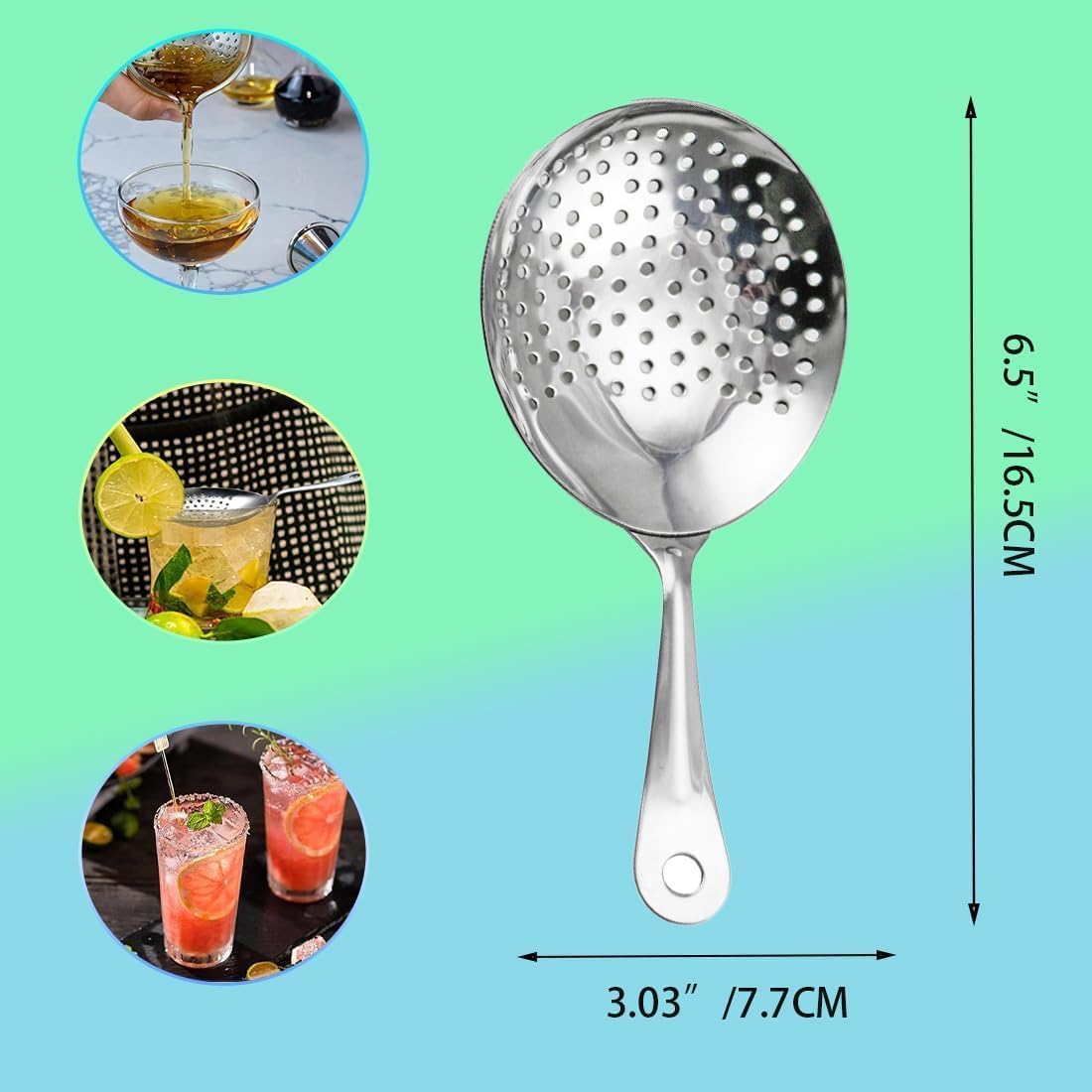 Julep Colador de cóctel, colador de barra, colador de cóctel para bebidas, acero inoxidable para el hogar o bar comercial (2 piezas, plateado) 4