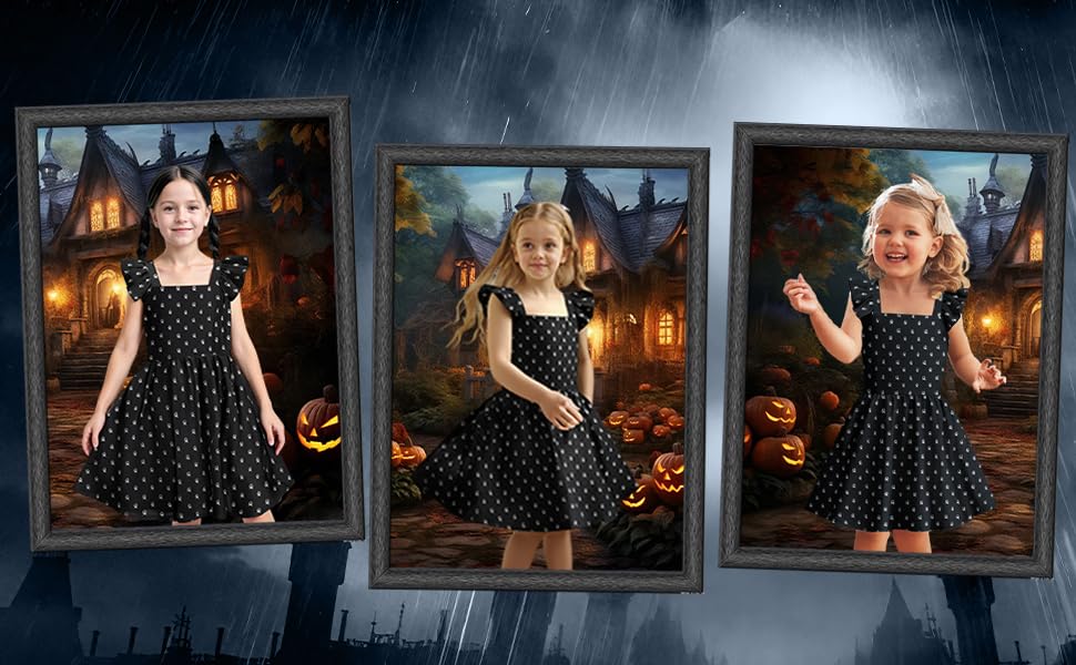 Girls'Short Lovely Dress Black Inspired Pattern for Birthday Party2