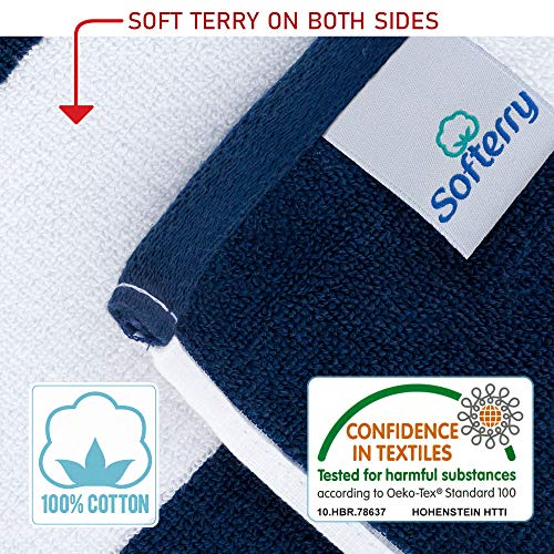 Luxury Large Beach Towel Extra Soft 40 X 72 Inch Prime Yacht Classic Cabana Stripe Hotel Pool & Resort Style Double Terry Yarn Dyed 100% Cotton (Navy, 1 Towel) #TOP2