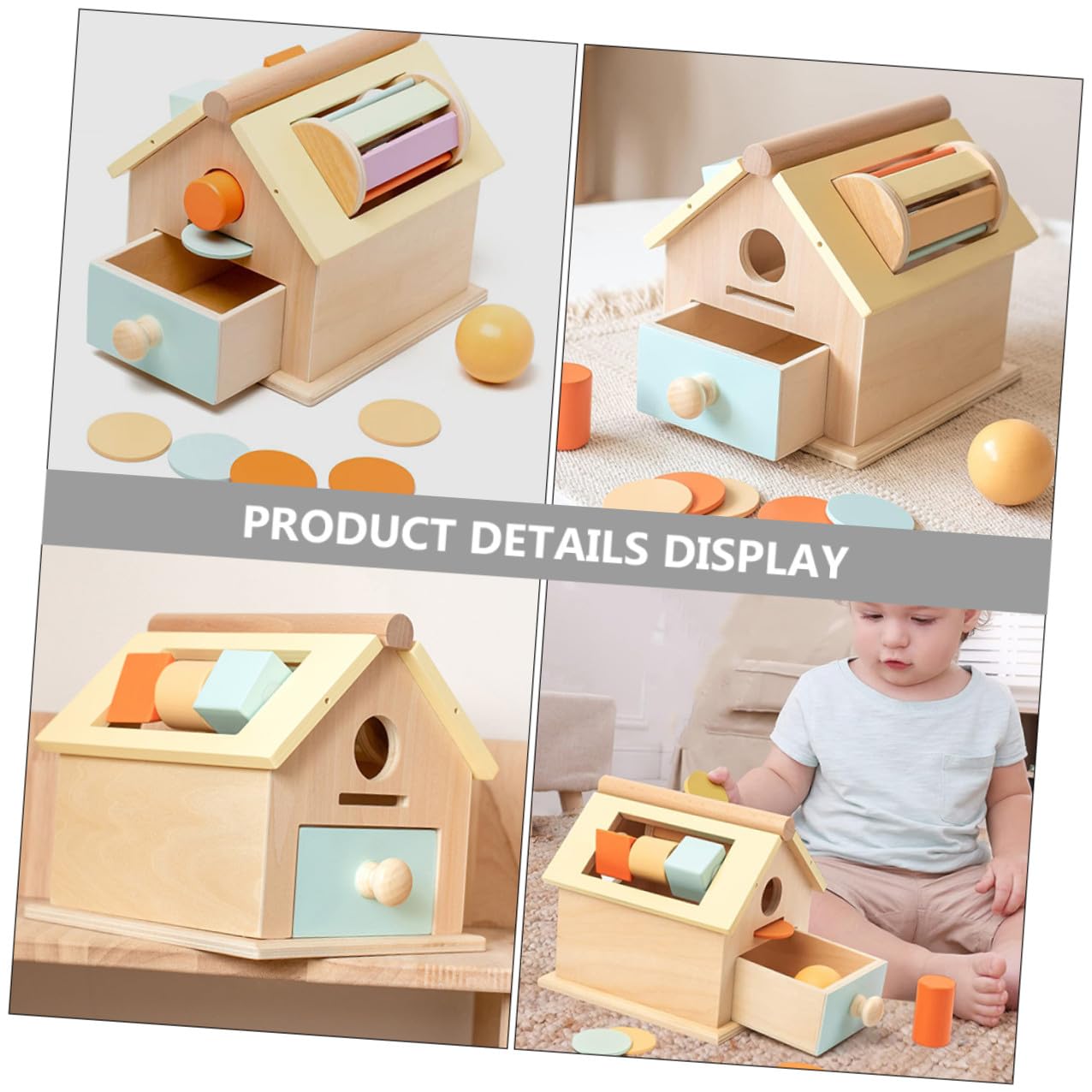 Gatuida Juguete Sensorial Educativo de Madera Natural para Pequeños 1-3 Años Caja Monedas Montessori Desarrollo Motricidad Fina y Coordinación Ojo-Mano Adecuado para Educación Temprana
