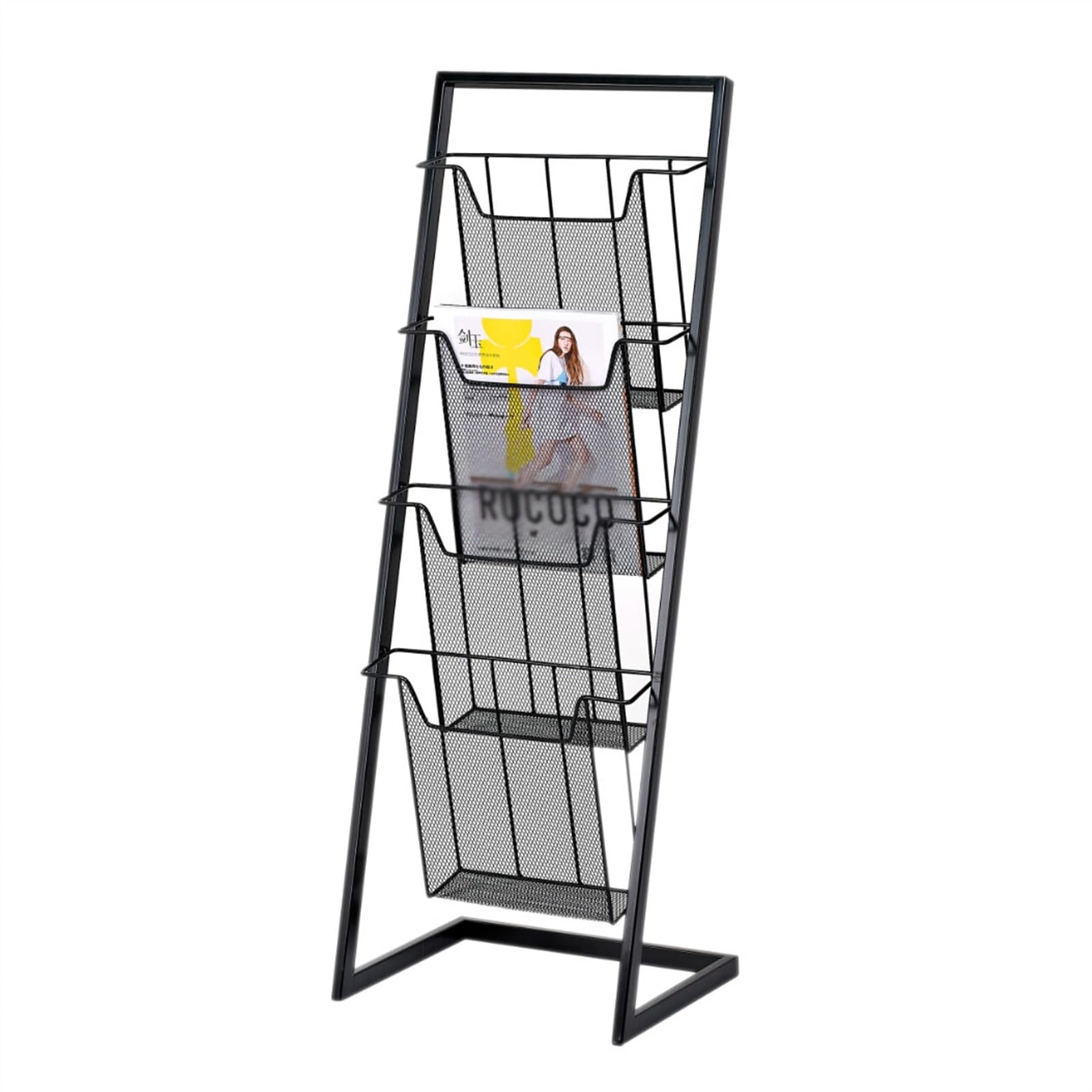ASerZenith Floor-standing Display Rack, Floor-Standing Magazine Rack Brochure Display Stand Literature Magazine Rack Holder Newspaper Stand with 4 Pockets for Products Exhibition Fa (Black)