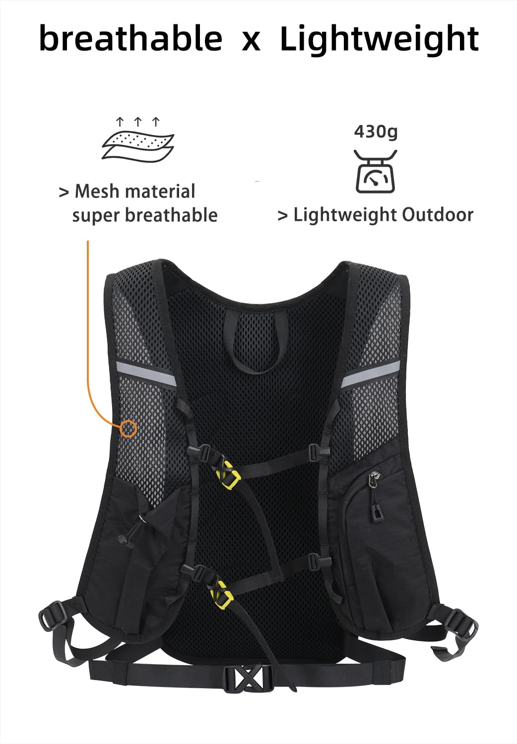 Leichter Wanderrucksack 15L, Fahrradrucksack klein, Trinkrucksack, geeignet für Speedhiking, MTB, Skifahren Outdoor-Sportarten. (Schwarz)