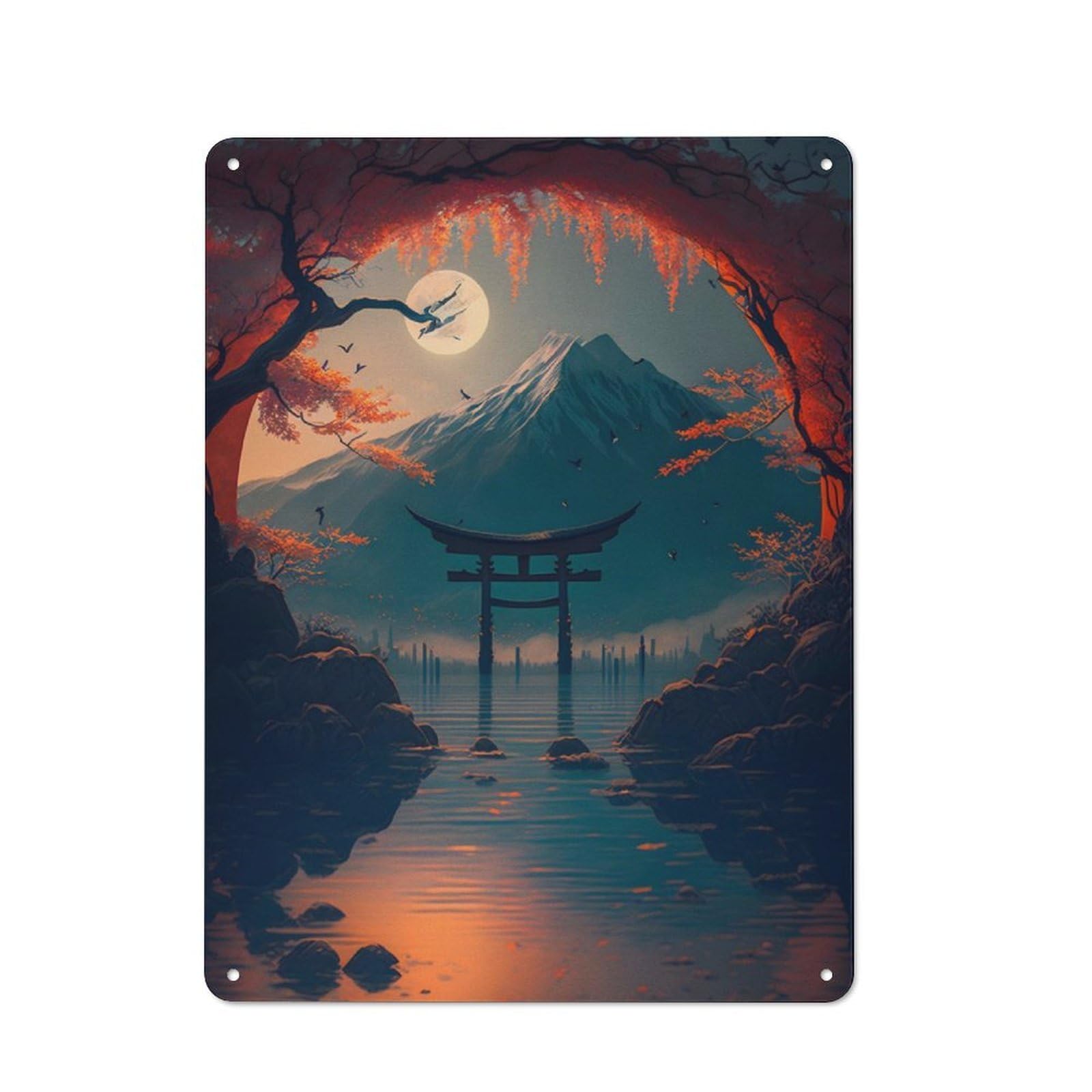 Junmoney Cherry Blossom Torii Gate Rustic Metal Sign 40X30cm For Hobby Room Or Studio, For Kitchen, Dining Room And Home Bar Wall Decor