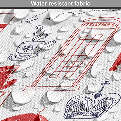 Image of Ambesonne London Fabric by The Yard, Sketch Artwork Country British Cultural Composition in Doodle Style, Decorative Fabric for Upholstery and Home Accents, 1 Yard, Vermilion Blue